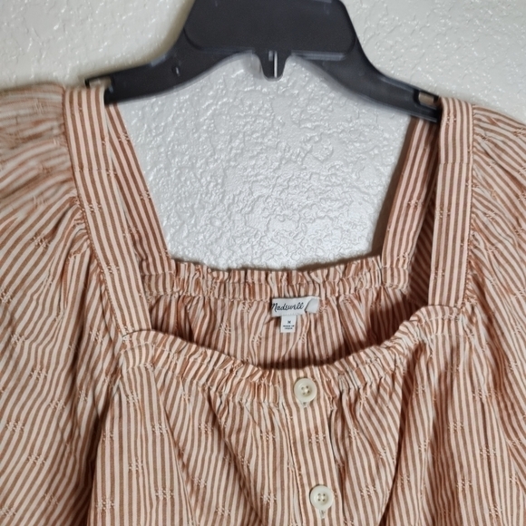 Madewell Puff-Sleeve Button-Front Crop Top in Embroidered Stripe sz M - Picture 3 of 8